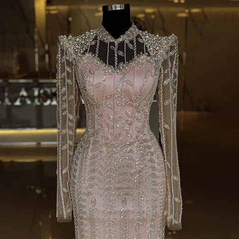 Robe de soirée arabe beige à manches longues LA72826