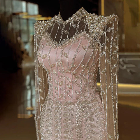 Robe de soirée arabe beige à manches longues LA72826