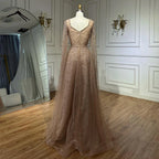 Vestido de noche corte A, manga capa, con cuentas color caramelo, estilo árabe saudí, para ocasiones formales (LA72147A) 
