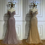 Vestido de noche de sirena de tul color nude con hombros descubiertos y cuentas, estilo árabe saudí, para ocasiones formales LA72854 