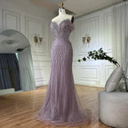 Vestido de noche de sirena de tul color nude con hombros descubiertos y cuentas, estilo árabe saudí, para ocasiones formales LA72854 