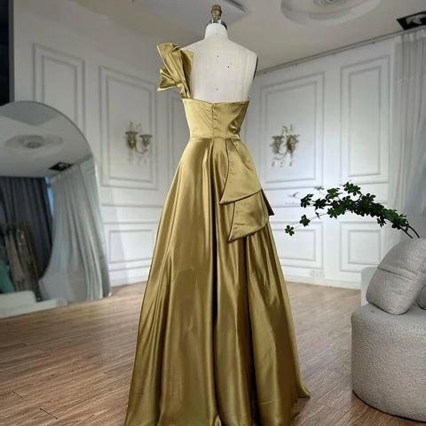 Robe de soirée trapèze asymétrique en satin jaune saoudien, avec perles, pour une occasion formelle, LA72794, 2025 
