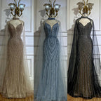 Vestidos de noche árabes de sirena color caramelo saudí 2025 con mangas de capa con cuentas para ocasiones formales LA72852 