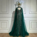 Vestidos de noche árabes estilo sirena verde saudí 2025 con mangas de capa con cuentas para ocasiones formales LA72838 
