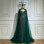 Vestidos de noche árabes estilo sirena verde saudí 2025 con mangas de capa con cuentas para ocasiones formales LA72838 