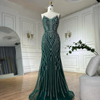 Vestidos de noche árabes estilo sirena verde saudí 2025 con mangas de capa con cuentas para ocasiones formales LA72838 