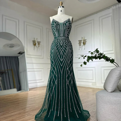 Robe de soirée sirène verte saoudienne 2025 avec manches cape perlées pour une occasion formelle LA72838 