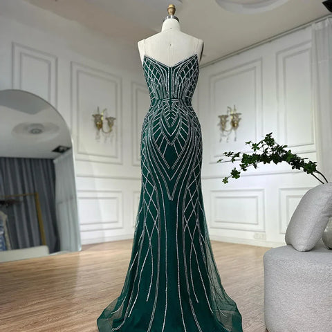 Robe de soirée sirène verte saoudienne 2025 avec manches cape perlées pour une occasion formelle LA72838 