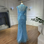 Vestido de noche blanco estilo sirena musulmán 2025 con sobrefalda desmontable para ocasiones formales LA72032L