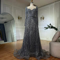 Vestidos de noche de sirena grises con cuentas y sobrefalda, estilo árabe saudí, para ocasiones formales LA72849 