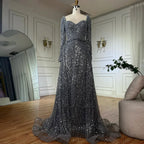 Vestidos de noche de sirena grises con cuentas y sobrefalda, estilo árabe saudí, para ocasiones formales LA72849 