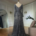Vestidos de noche de sirena grises con cuentas y sobrefalda, estilo árabe saudí, para ocasiones formales LA72849 