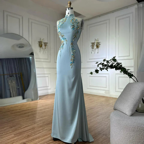 Robe de soirée sirène en satin à pompons et perles, couleur menthe saoudienne, avec corset, pour une occasion spéciale, LA72797B, 2025 