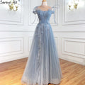 Vestidos de noche de tul azul corte A, estilo sexy, con flores y pedrería, colección 2025, para mujer, ideales para fiestas (LA71149) 