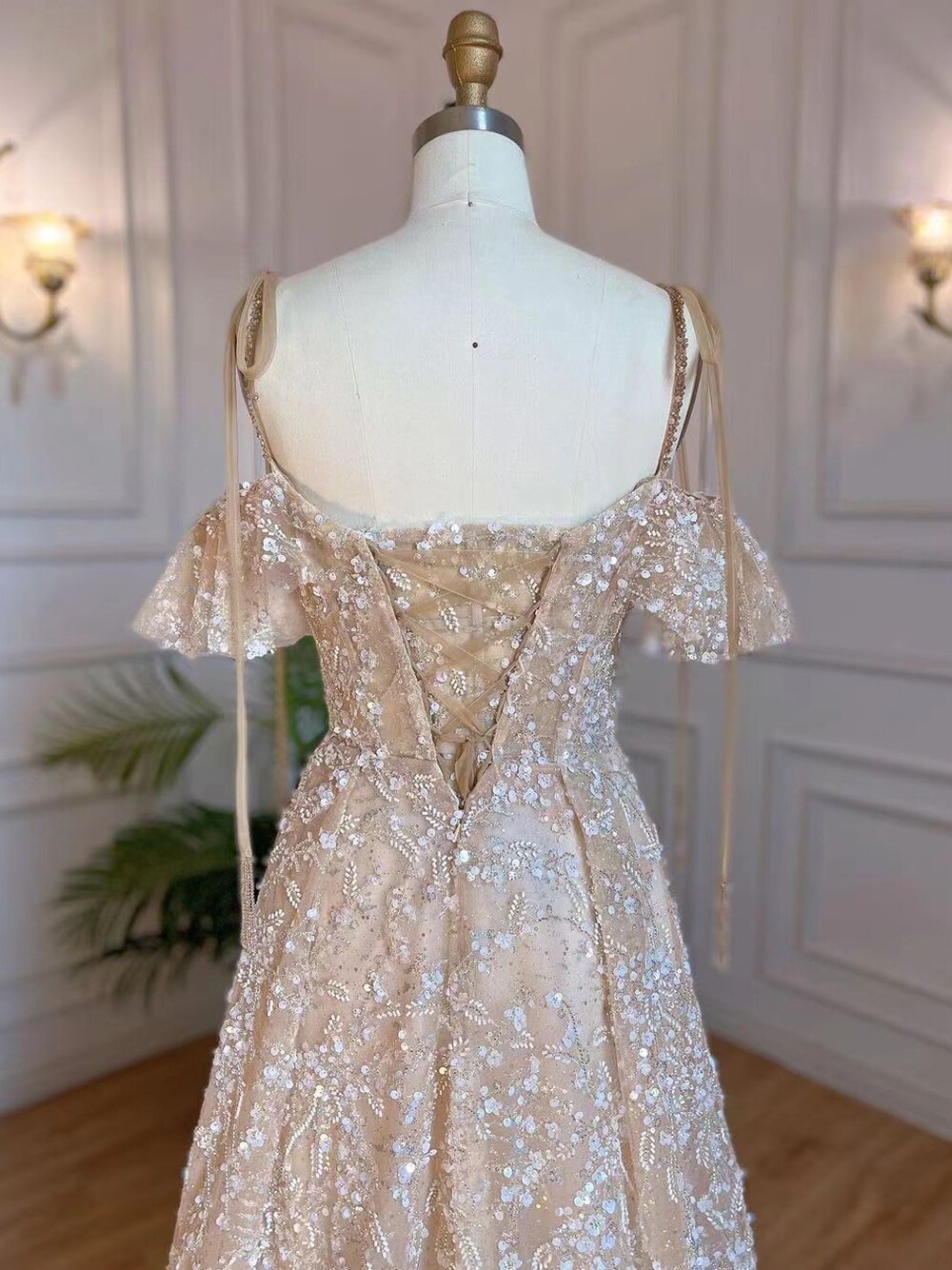 Vestidos de noche estilo árabe, corte A, color nude, con tirantes finos, cordones y cuentas, estilo Dubai, colección 2025, para mujer, ideales para fiestas (LA71871)