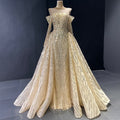 Vestido de noche elegante de sirena dorado con brillo y personalización avanzada, mangas largas con falda no desmontable LA71695 