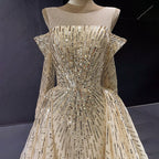 Vestido de noche elegante de sirena dorado con brillo y personalización avanzada, mangas largas con falda no desmontable LA71695 