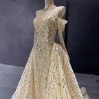 Vestido de noche elegante de sirena dorado con brillo y personalización avanzada, mangas largas con falda no desmontable LA71695 