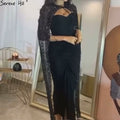 Vestidos de noche Arabia negros con mangas tipo capa, vestidos de fiesta 2025 con cuentas hasta el tobillo para mujer LA71246 