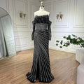 Vestidos de noche estilo sirena, elegantes, sin tirantes, con abertura y cuentas, color negro, estilo Arabia, para mujer, ideales para bodas y fiestas (2025) LA72514 