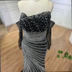 Vestidos de noche estilo sirena, elegantes, sin tirantes, con abertura y cuentas, color negro, estilo Arabia, para mujer, ideales para bodas y fiestas (2025) LA72514 