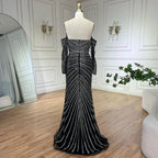 Vestidos de noche estilo sirena, elegantes, sin tirantes, con abertura y cuentas, color negro, estilo Arabia, para mujer, ideales para bodas y fiestas (2025) LA72514 