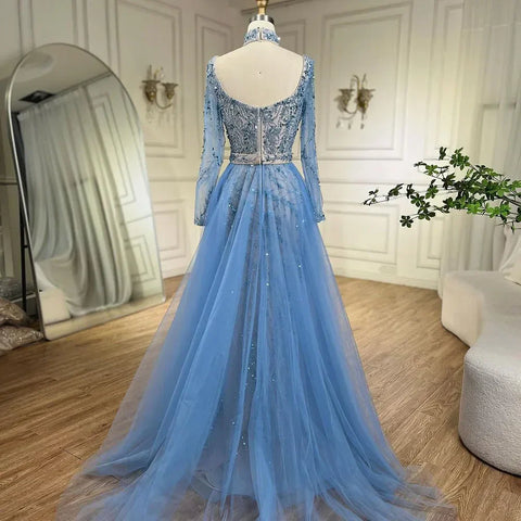 Arabia Blue Mermaid Elegant With Overskirt Luxury Dubai Evening Dresses Gowns For Women Wedding Party 2025 LA71653E