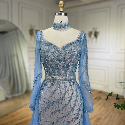 Arabia Blue Mermaid Elegant With Overskirt Luxury Dubai Evening Dresses Gowns For Women Wedding Party 2025 LA71653E