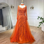 Vestido de noche elegante estilo sirena azul árabe con sobrefalda, de lujo, estilo Dubái, para mujer, ideal para bodas y fiestas (2025) LA71653E 