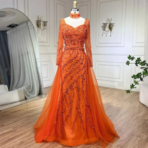 Arabia Blue Mermaid Elegant With Overskirt Luxury Dubai Evening Dresses Gowns For Women Wedding Party 2025 LA71653E