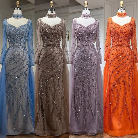 Arabia Blue Mermaid Elegant With Overskirt Luxury Dubai Evening Dresses Gowns For Women Wedding Party 2025 LA71653E