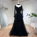 Vestido de noche elegante estilo sirena azul árabe con sobrefalda, de lujo, estilo Dubái, para mujer, ideal para bodas y fiestas (2025) LA71653E 