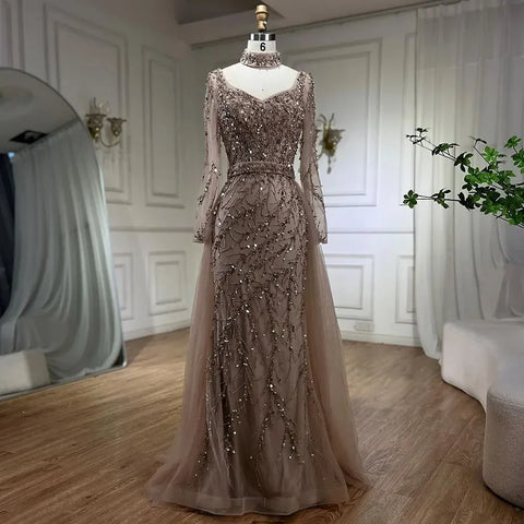 Arabia Blue Mermaid Elegant With Overskirt Luxury Dubai Evening Dresses Gowns For Women Wedding Party 2025 LA71653E