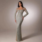 Luxury Sage Green Dubai Evening Dresses Mermaid Muslim Long Sleeves LA72292