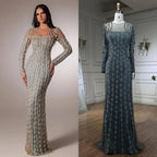 Luxury Sage Green Dubai Evening Dresses Mermaid Muslim Long Sleeves LA72292