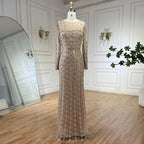 Luxury Sage Green Dubai Evening Dresses Mermaid Muslim Long Sleeves LA72292