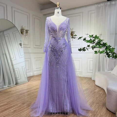 Arabia Lilac Elegant With Overskirt Luxury Beaded Mermaid Evening Dresses Gowns For Women Wedding Party 2025 LA72297