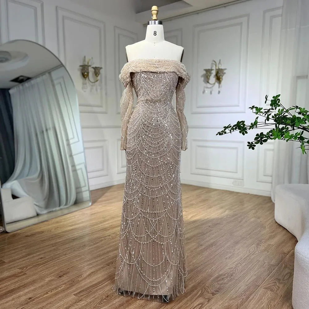 Off Shoulder Light Blue Mermaid Evening Dress with Detachable Overskirt Dubai LA72254