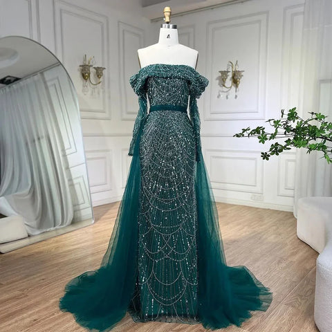 Robe de soirée sirène bleu clair à épaules dénudées et jupe amovible, Dubaï LA72254
