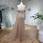 Off Shoulder Light Blue Mermaid Evening Dress with Detachable Overskirt Dubai LA72254