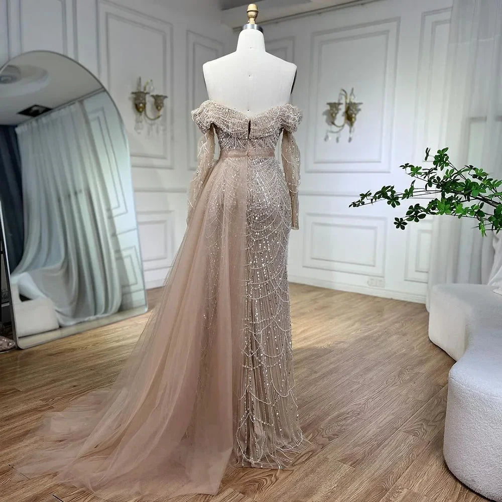 Off Shoulder Light Blue Mermaid Evening Dress with Detachable Overskirt Dubai LA72254