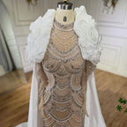 Vestido largo de sirena con perlas color nude estilo árabe, capa de lujo estilo Dubai, ideal para bodas y fiestas (LA72091C) 