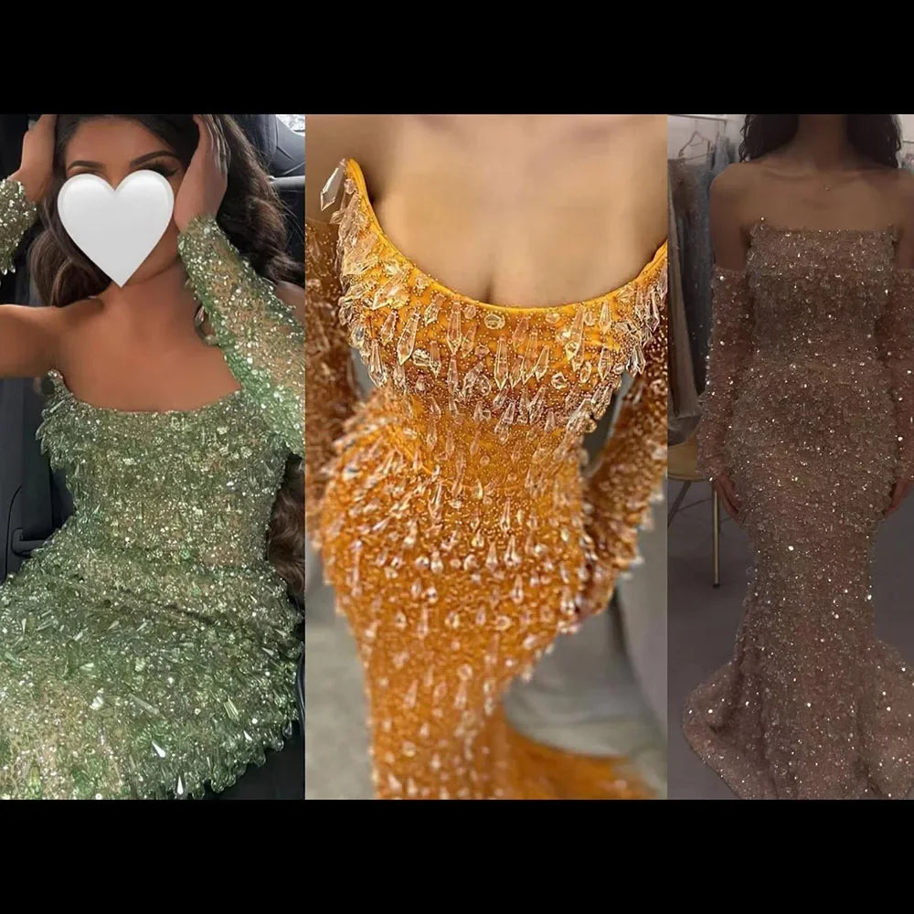 Vestidos de noche de lujo con cuentas y cristales, estilo sirena, sin tirantes, color naranja Arabia, para mujer, ideales para bodas y fiestas (2025) LA72402 