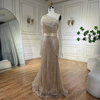 Vestidos de noche de lujo con cuentas, estilo sirena, color caramelo, con un solo hombro, para mujer, colección 2025, para bodas y fiestas (LA72285) 