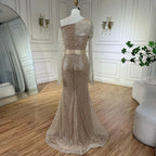 Vestidos de noche de lujo con cuentas, estilo sirena, color caramelo, con un solo hombro, para mujer, colección 2025, para bodas y fiestas (LA72285) 