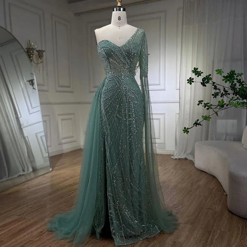 Arabian Blue Elegant Mermaid Evening Dress with Beaded Skirt - Luxury Ladies Wedding Party Dress 2025 LA72174