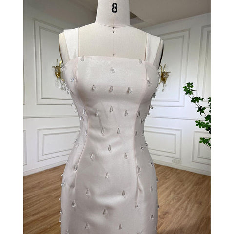 Arabic Beige Elegant Mermaid Ankle Length Beaded Crystal Luxury Evening Dresses Gowns For Women Party LA71914