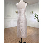 Vestidos de noche de lujo para mujer, estilo sirena, elegantes, color beige árabe, hasta el tobillo, con cuentas y cristales, para fiestas (LA71914) 