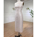 Vestidos de noche de lujo para mujer, estilo sirena, elegantes, color beige árabe, hasta el tobillo, con cuentas y cristales, para fiestas (LA71914) 