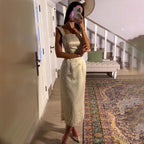 Vestidos de noche de lujo para mujer, estilo sirena, elegantes, color beige árabe, hasta el tobillo, con cuentas y cristales, para fiestas (LA71914) 